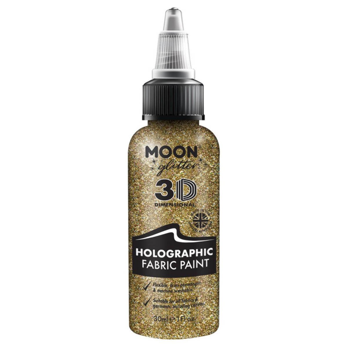 Moon Glitter Holographic Glitter Fabric Paint, gold 30 ml