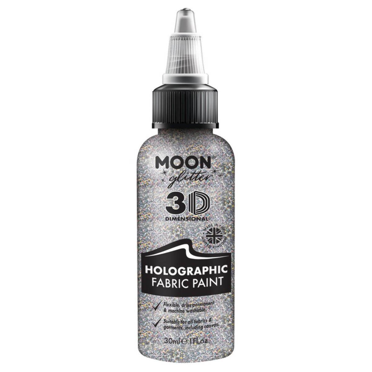 Moon Glitter Holographic Glitter Fabric Paint, silver 30 ml