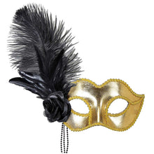 Ögonmask, gold venice med fjäder