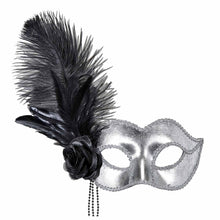 Ögonmask, silver venice med fjäder