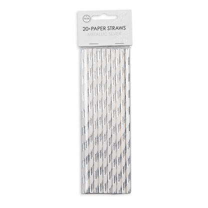 Papperssugrör, silver randig 20 st