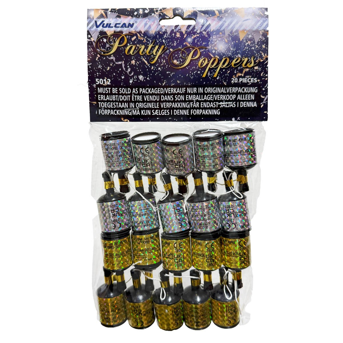 Partypopper, guld & silver 20 st