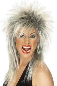 Peruk, 80-tal rock diva blond/svart