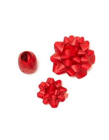 Set med presentrosetter och presentband, röd