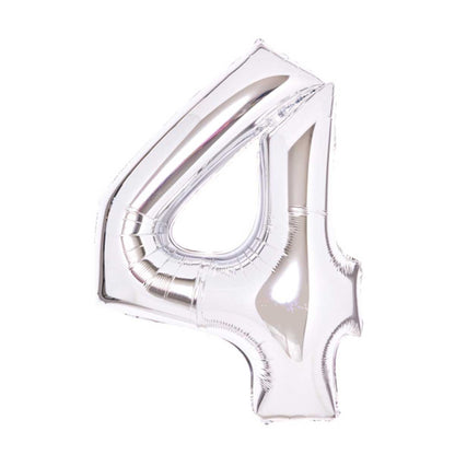 Folieballong, siffra 4 silver 66 cm
