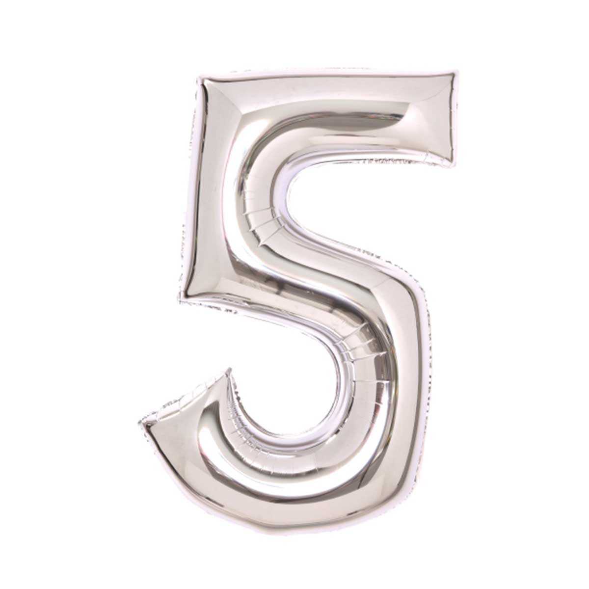 Folieballong, siffra 5 silver 66 cm
