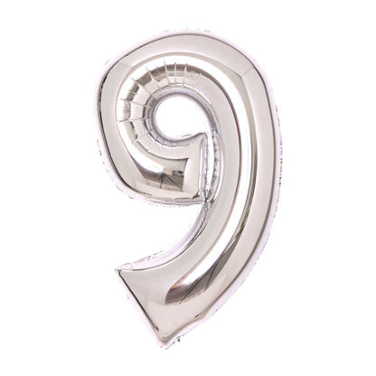Folieballong, siffra 9 silver 66 cm