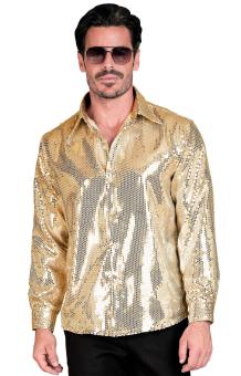 Discoskjorta, paljett guld L/XL