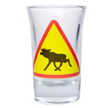 Snapsglas, varningsskylt älg