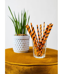 Papperssugrör, svart/orange 20 st