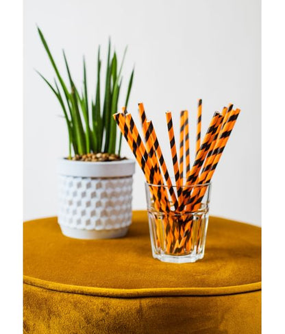 Papperssugrör, svart/orange 20 st