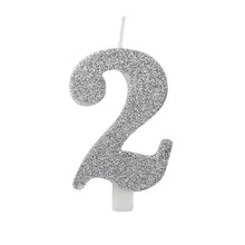 Tårtljus, 2 silver glitter 15,5 cm