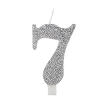 Tårtljus, 7 silver glitter 15,5 cm