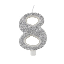 Tårtljus, 8 silver glitter 15,5 cm