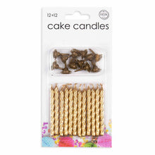 Tårtljus, ljus inkl hållare guld 12 st