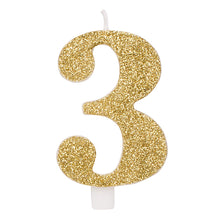 Tårtljus, 3 guld glitter 9,5 cm