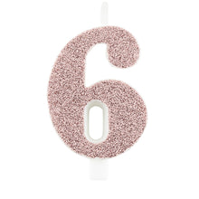 Tårtljus, 6 rosé glitter 9,5 cm