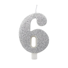 Tårtljus, 6 silver glitter 9,5 cm