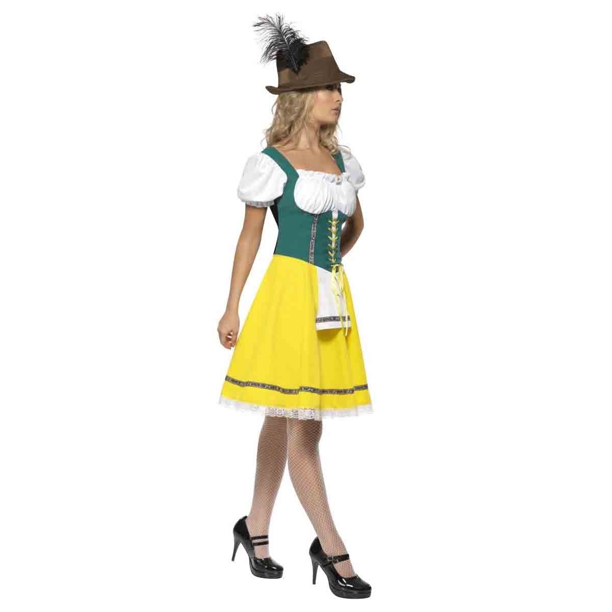 Tyrolerklänning, gul/grön/vit XL