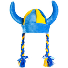 Vikingahjälm, blå/gul flätor
