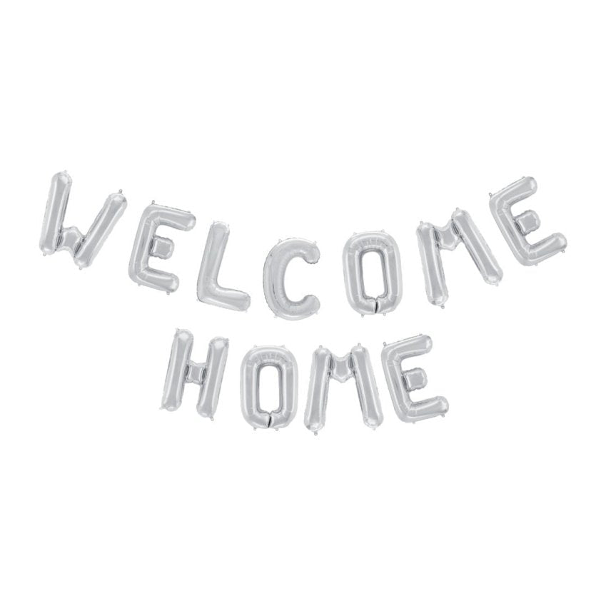 Folieballong, girlang welcome home silver