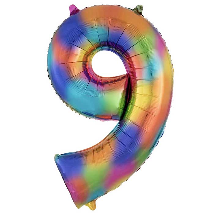 Läs mer om Folieballonger siffra, regnbåge-9