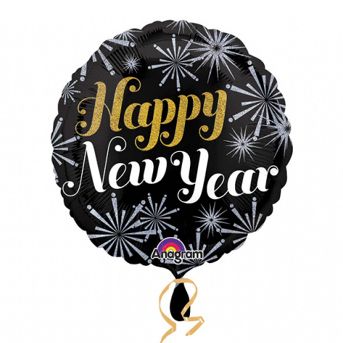 Folieballong, rund happy new year 43 cm
