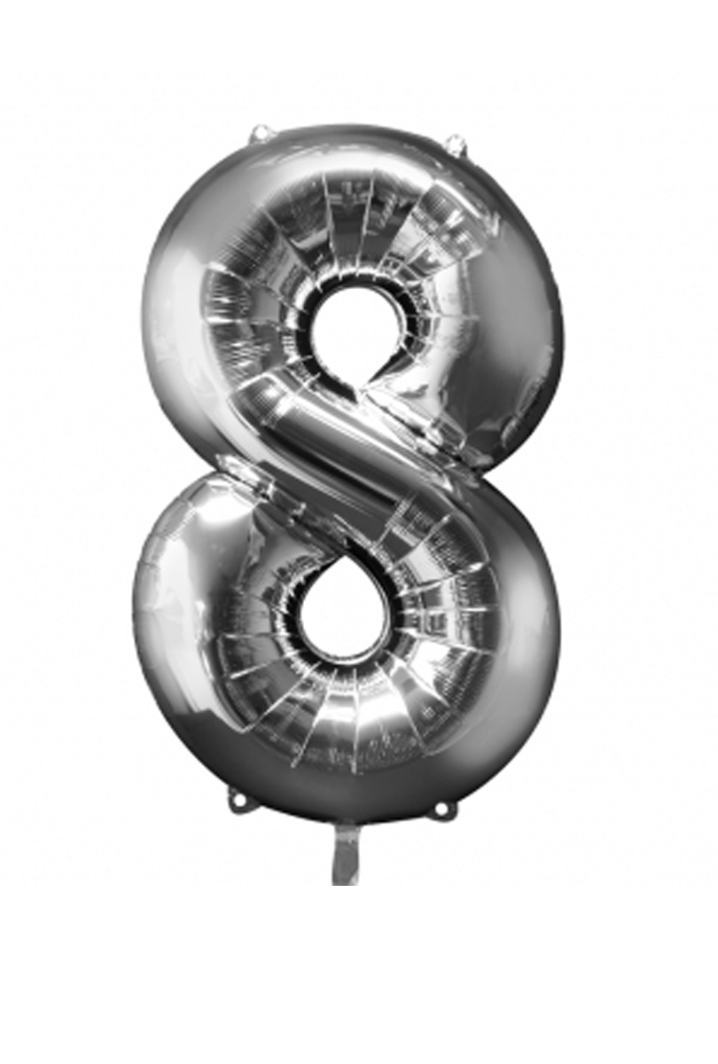 Läs mer om Folieballong, siffra silver 8