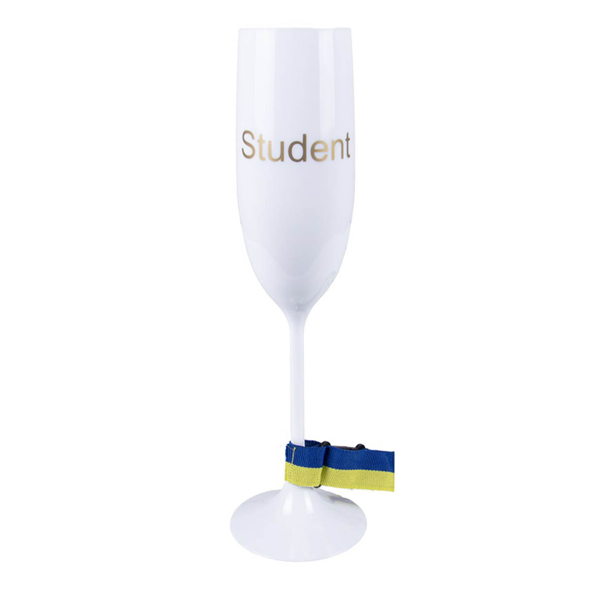 Champagneglas student vitt med band