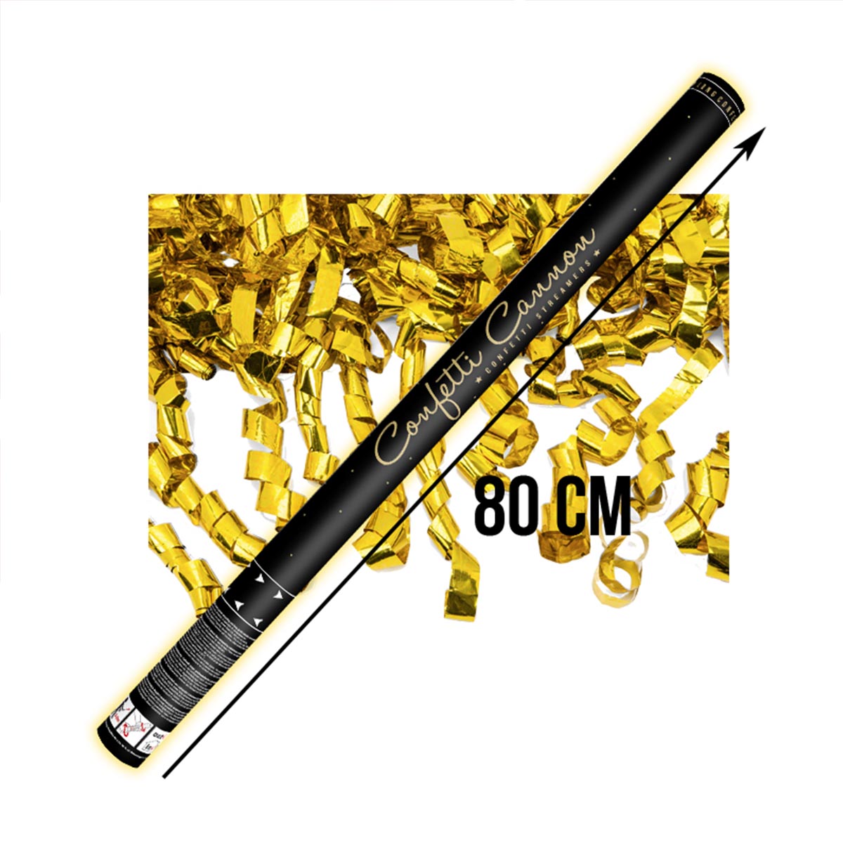 Konfettikanon, guld streamers 80 cm