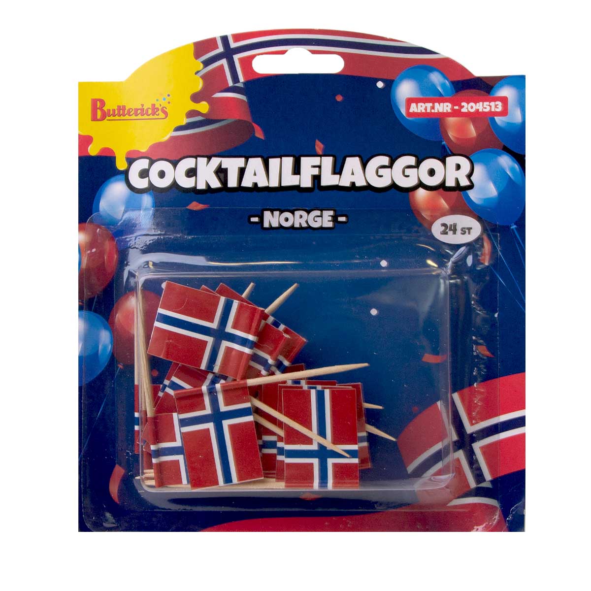 Läs mer om Cocktailflaggor, Norge 24 st