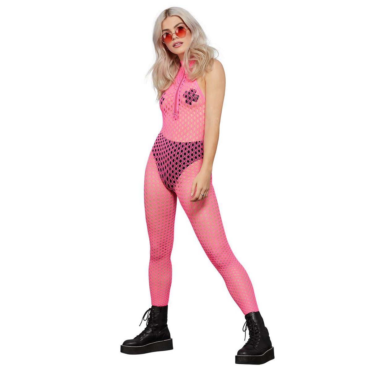 Kroppsstrumpa Fever jumpsuit nät neon rosa