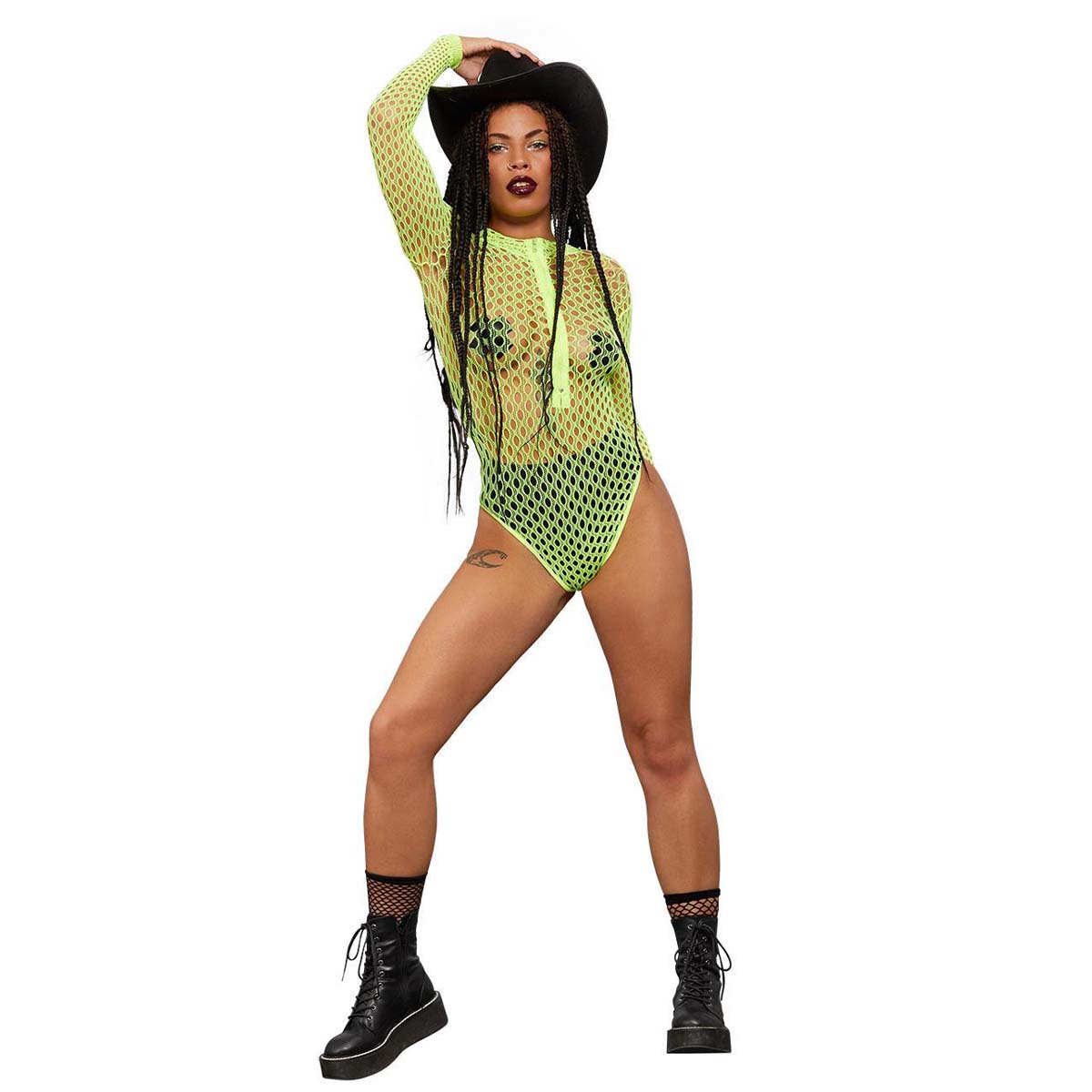 Kroppsstrumpa Fever bodysuit nät neon gul