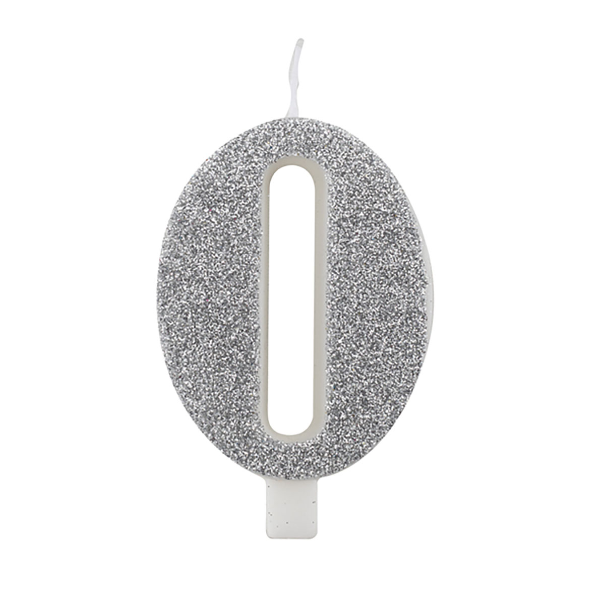 Tårtljus siffra 0 glitter silver 95 cm