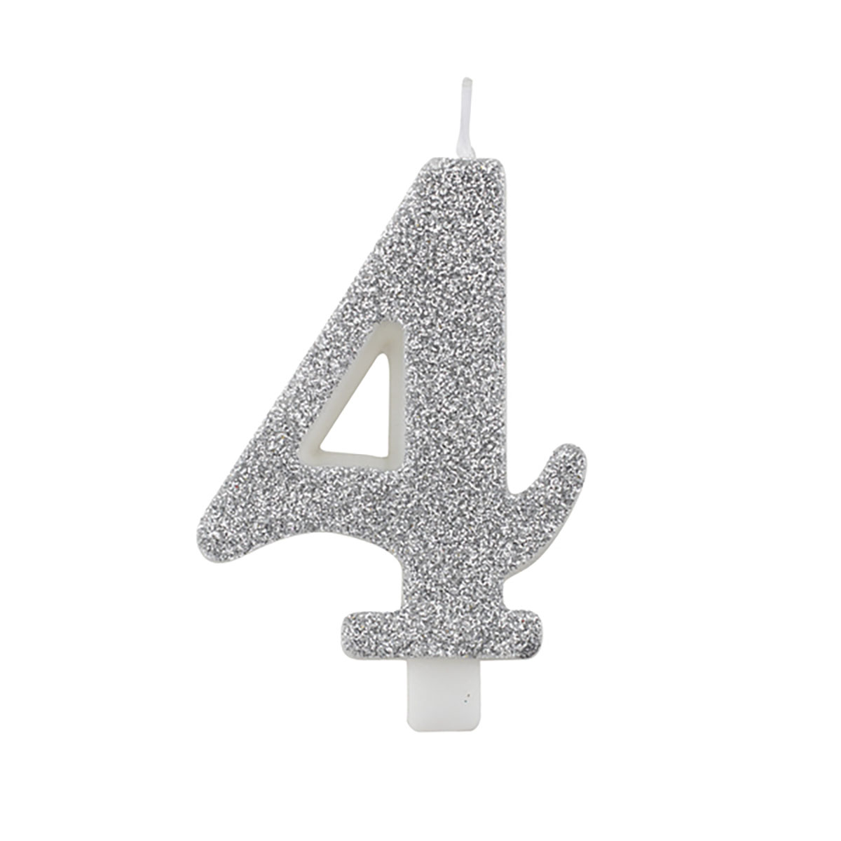 Tårtljus 4 silver glitter 15,5 cm