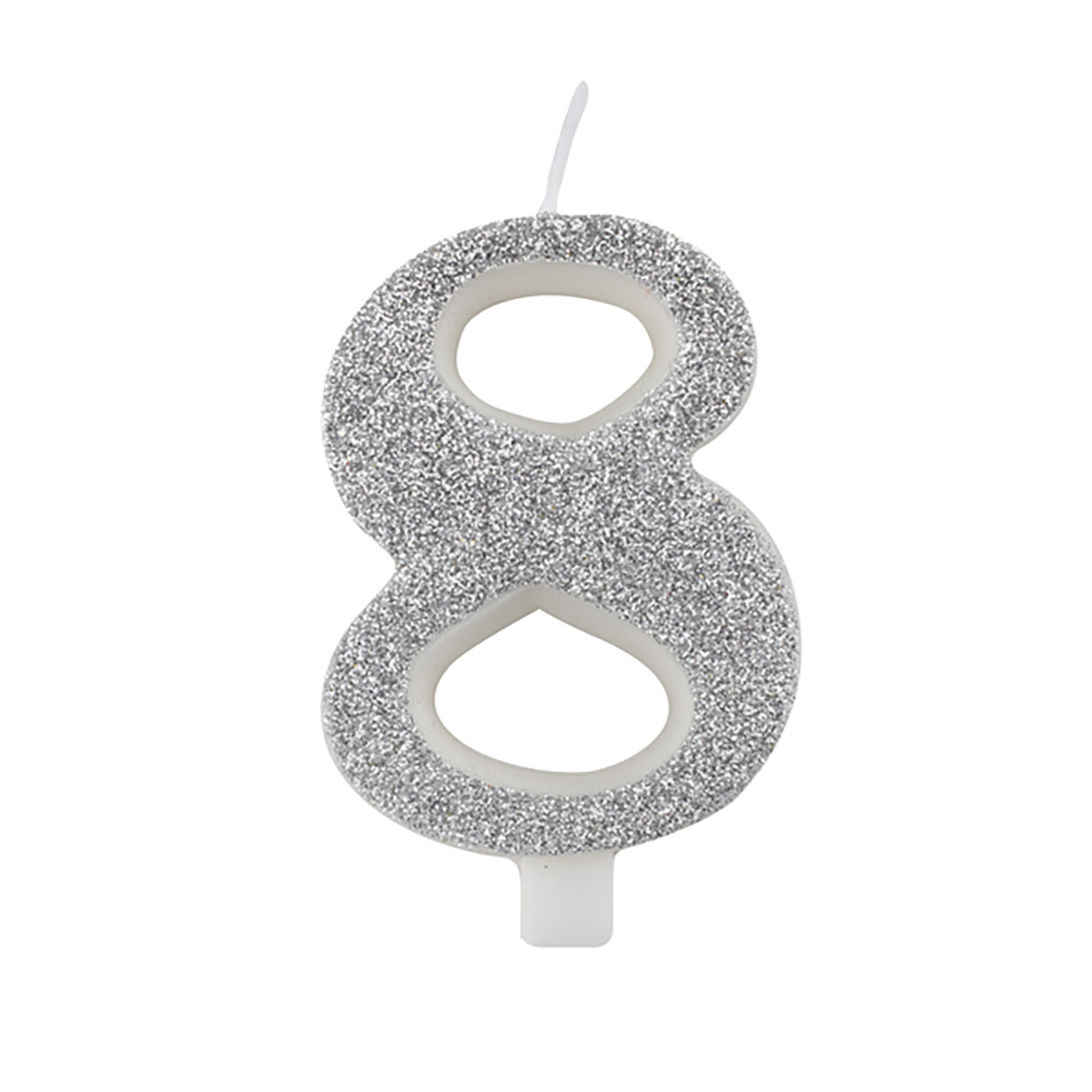 Tårtljus siffra 8 glitter silver 9,5 cm