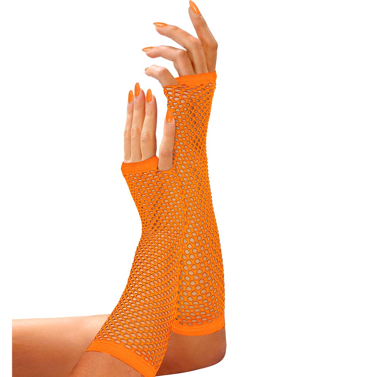 Näthandskar, neon orange långa 80-tal