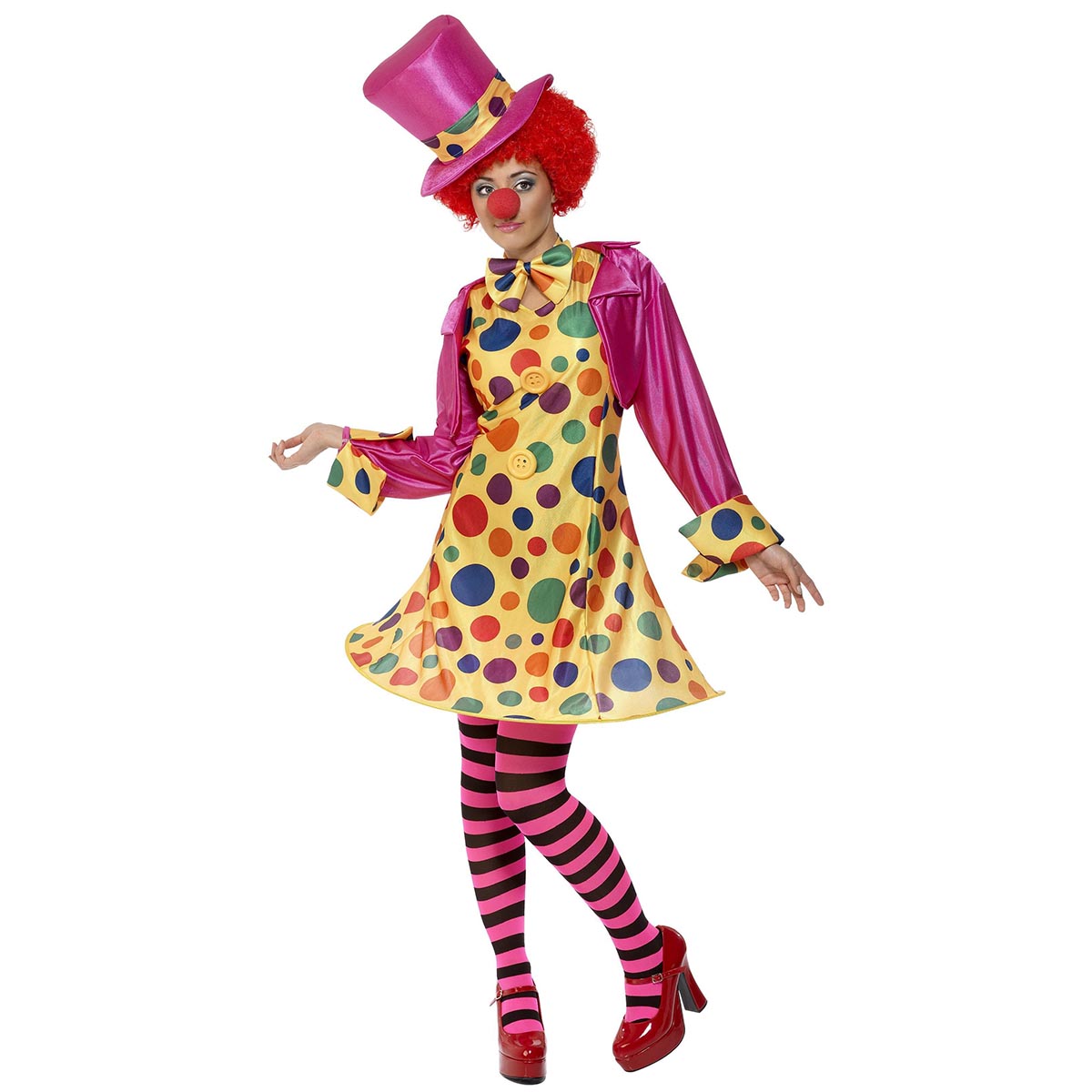 Clownklänning, prickig med tillbehör S