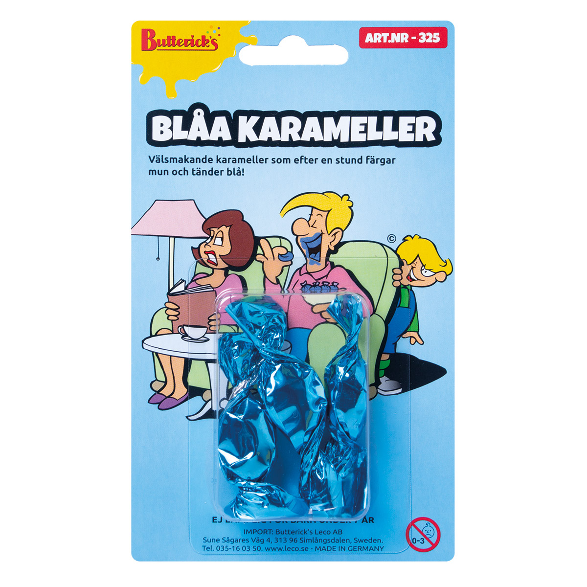 Blåa karameller 3 st