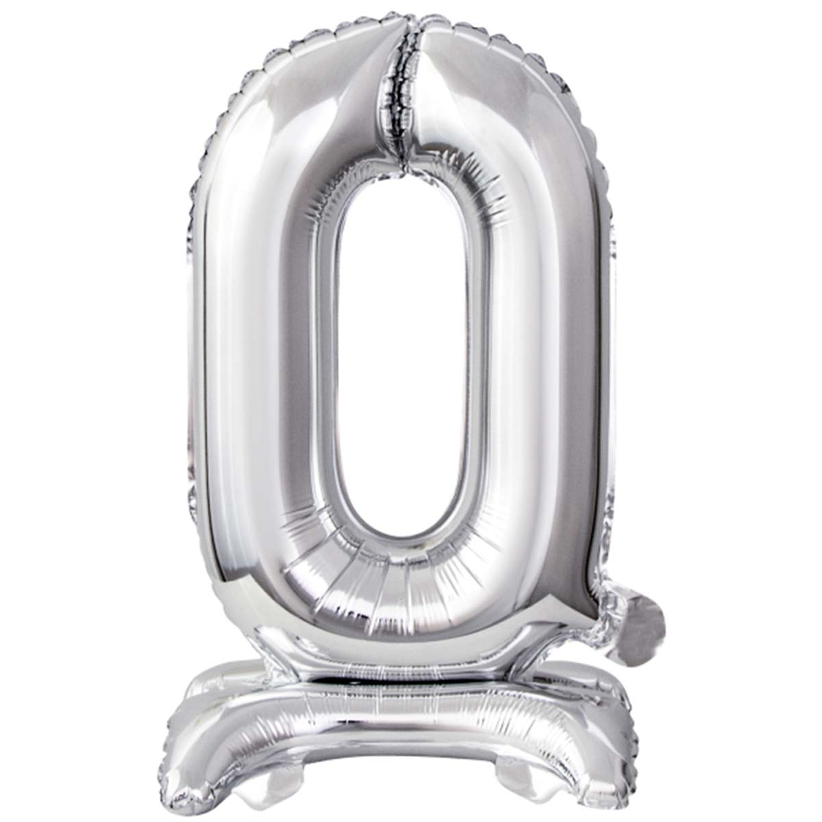 Folieballong siffra 0 silver stående 38 cm