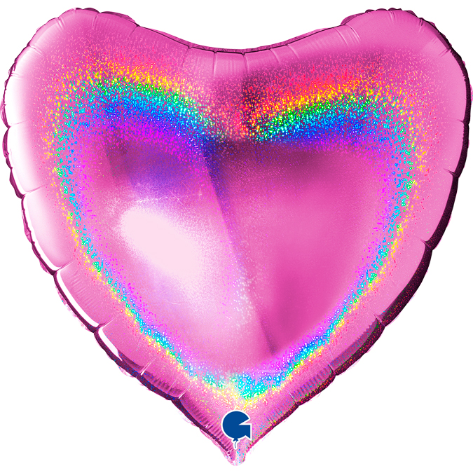 Folieballong stort hjärta glitter rosa 91 cm