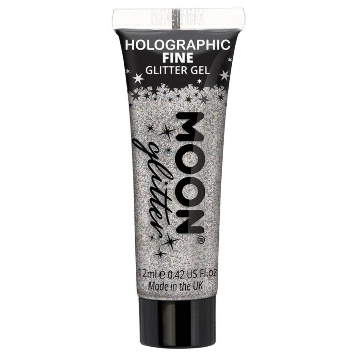 Moon glittergel i tub holografisk finkornigt silver