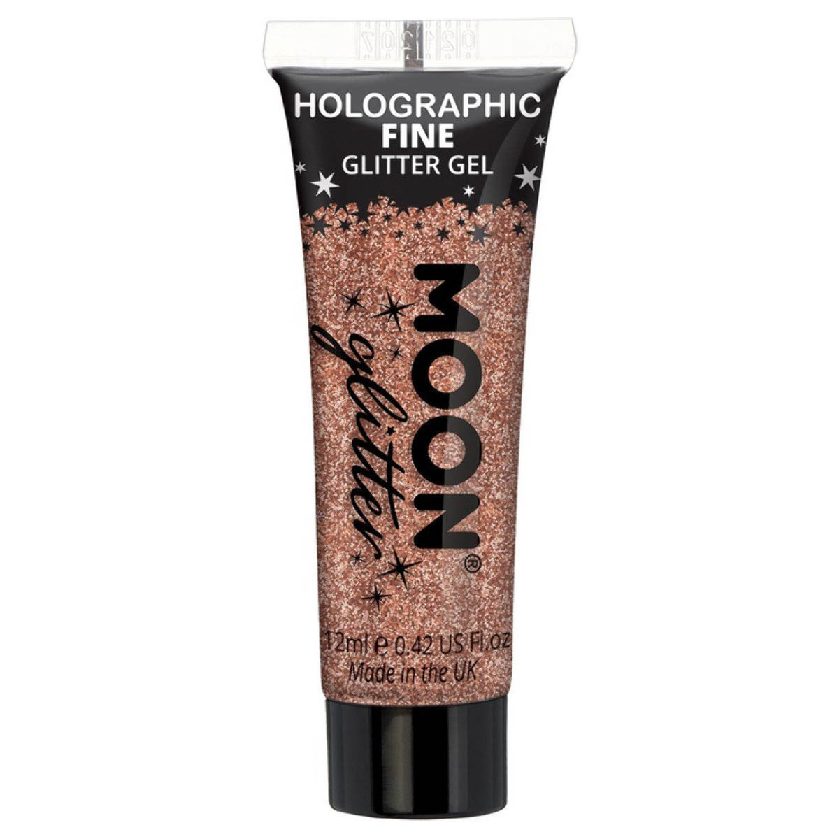 Moon glittergel i tub, holografisk finkornigt 12 ml roseguld