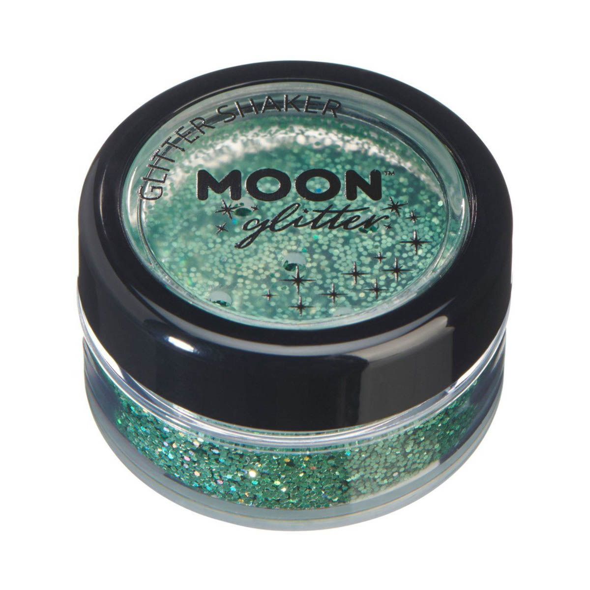 Läs mer om Moon glitter i shaker burk, holografisk 5g Grön