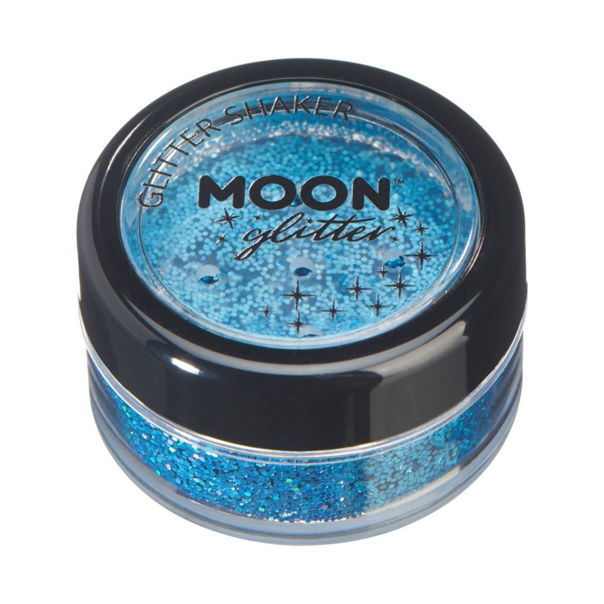 Läs mer om Moon glitter i shaker burk, holografisk 5g Blå
