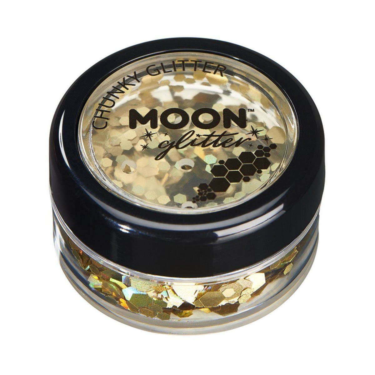 Läs mer om Moon glitter i burk, chunky holografisk 3g Guld