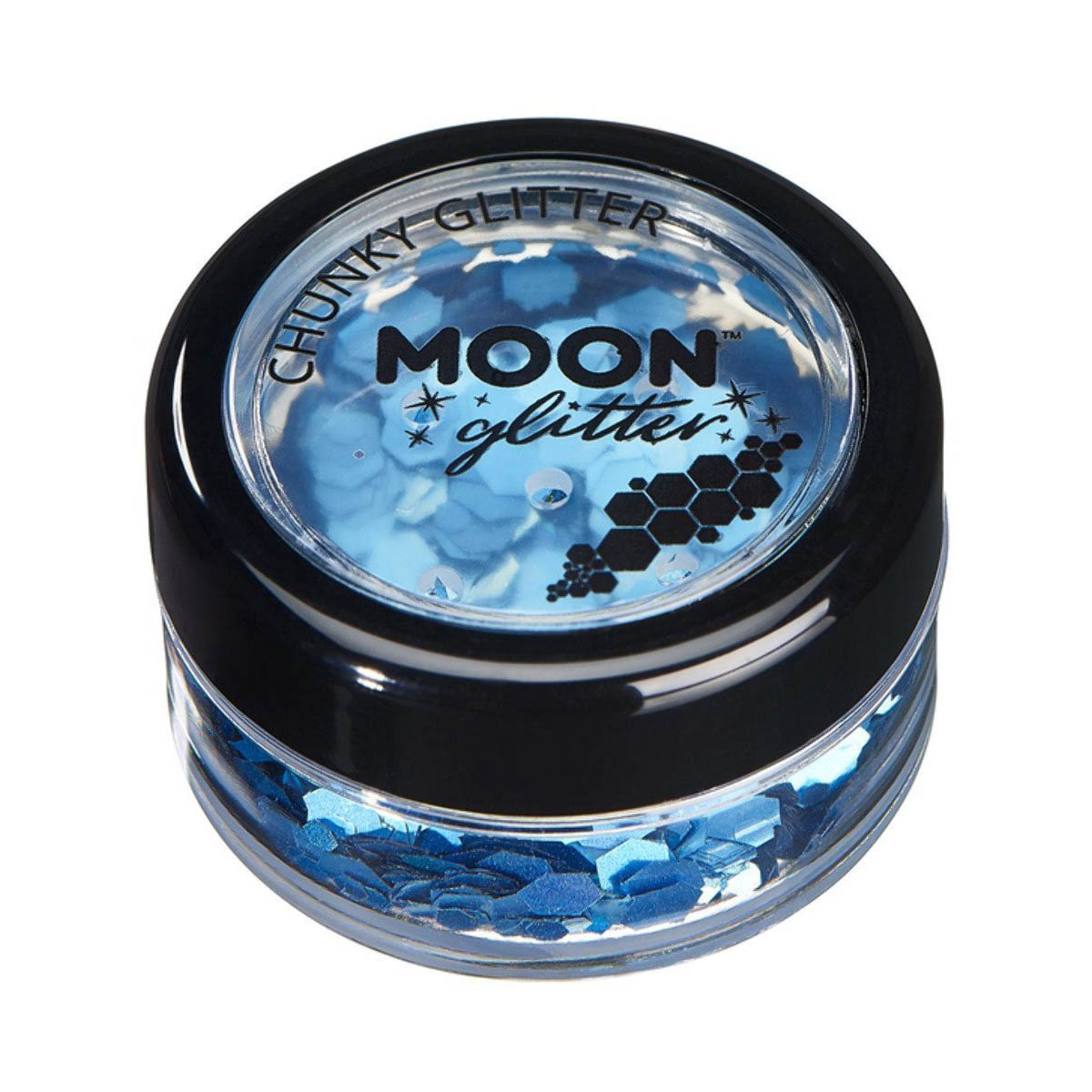 Läs mer om Moon glitter i burk, chunky holografisk 3g Blå