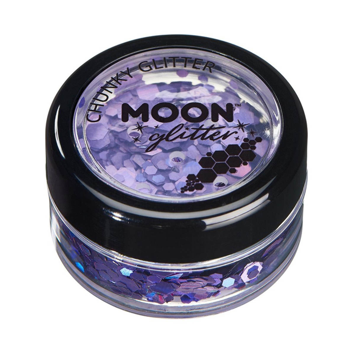 Läs mer om Moon glitter i burk, chunky holografisk 3g Lila