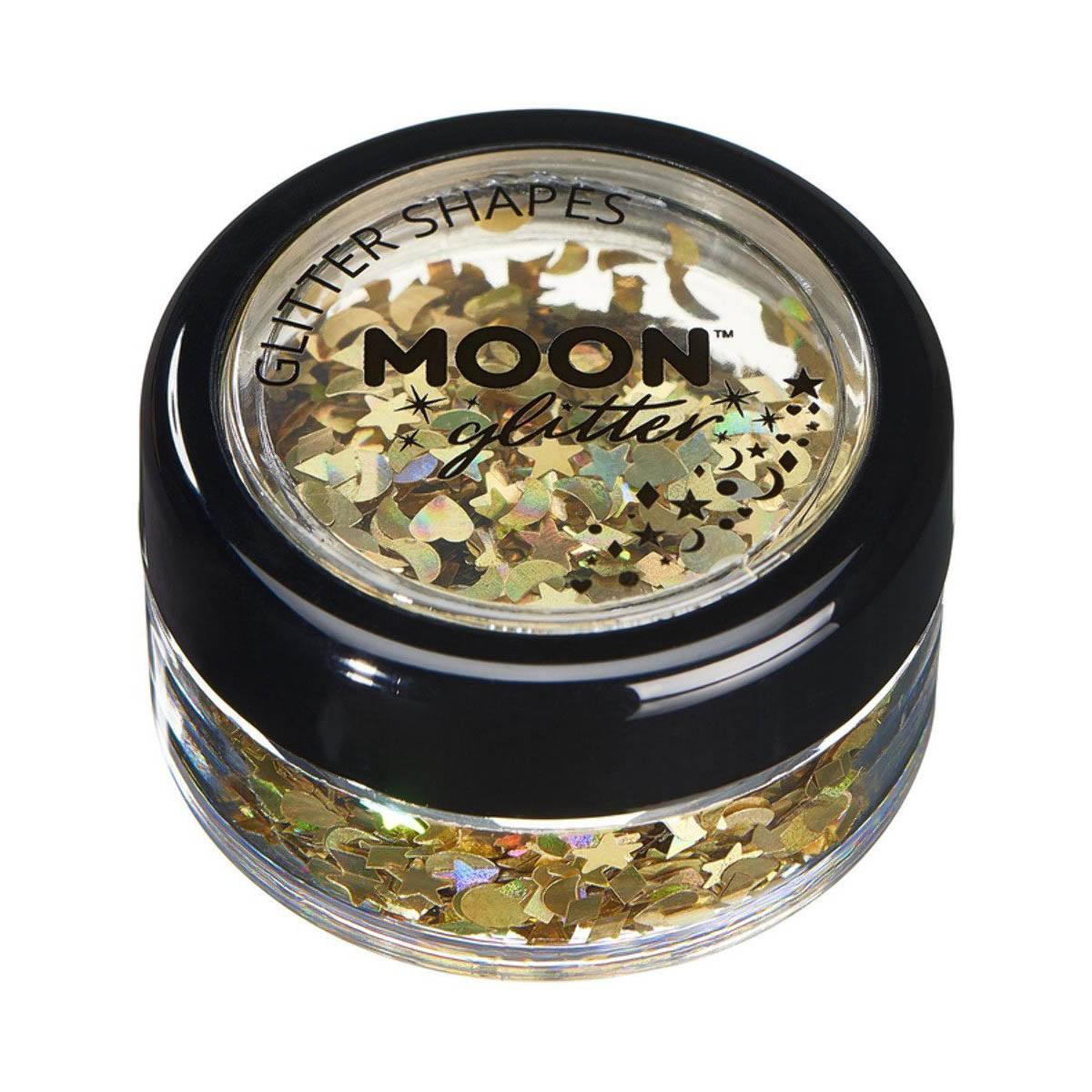 Moon glitter i burk holografiska former 3g Guld