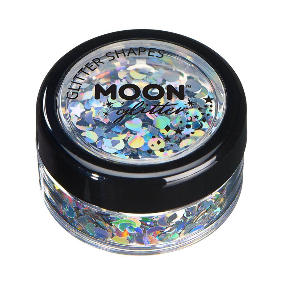 Moon glitter i burk, holografiska former 3g Silver